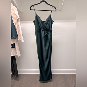 BHLDN Emerald Green Satin V Neck Bridesmaids Dress Size 8